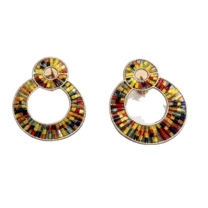 Earrings Original Hand-Woven Beaded Earrings Ethnic Style Retro Personalized Design Multi-Ring Earrings