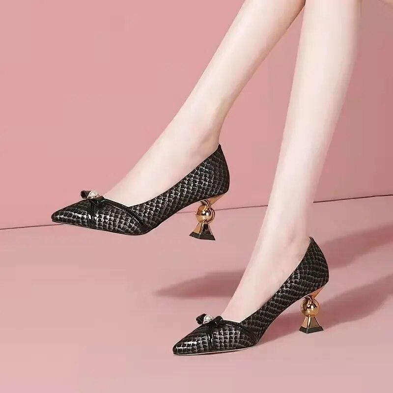 Высокий каблук 65 см размер 3541 золотой каблук с бантом дизайн высокие каблуки светло-зеленые туфли-лодочки на шпильке модные пикантные женские туфли на каблуке 35 2979₽