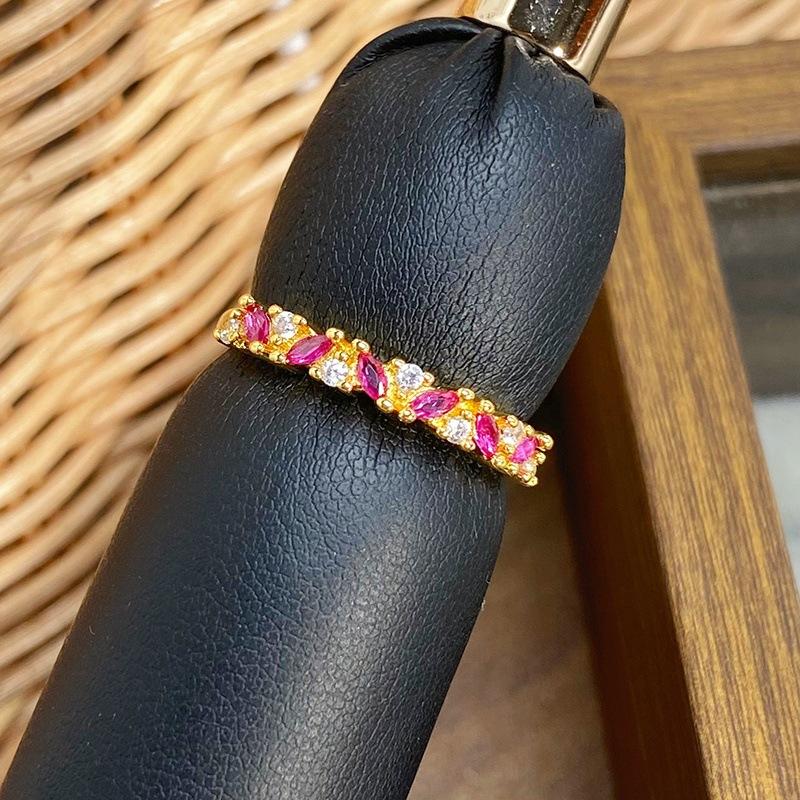 [Golden Diamond Dream] Medieval Vintage Narrow Version Full Of Diamonds Zir*****Pen Ring Geometric Super Fairy Stacked Ring