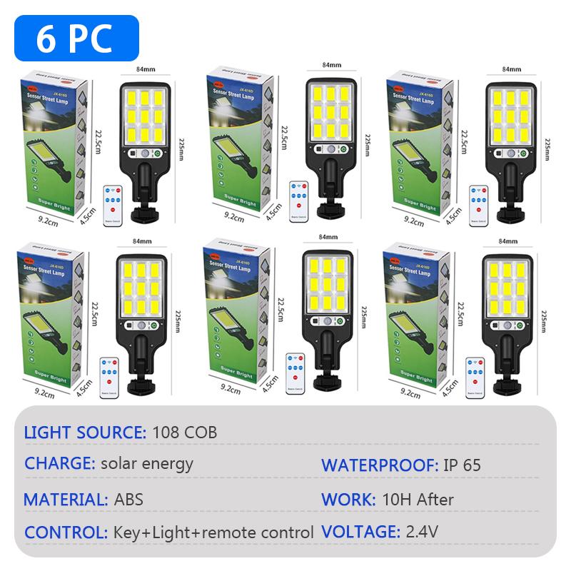 108COB Solar Street Light Outdoor Wireless Solar Outdoor Waterproof LED Wall Lamp Motion Sensor 3 Modes Garden Porch Decor Light