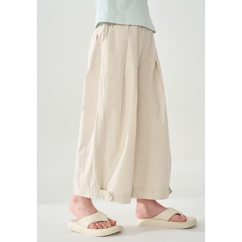 

Montagut Girls Summer Solid Color Straight Leg Pants with Floral Button 150