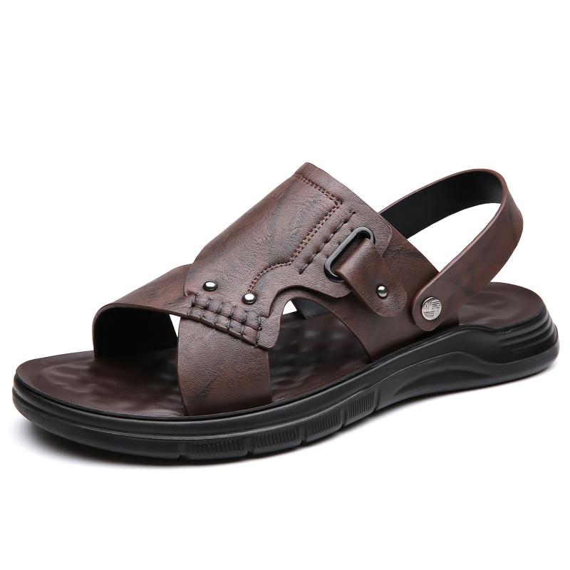 

Fashion Business Summer Sandals Classic and comfortable gentleman style Office work Outdoor quality walking shoes Gray and Brown 38 коричневый
