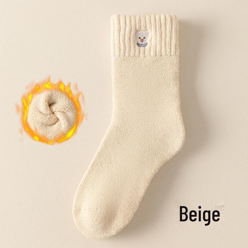 

Women s 60g Thickened Cashmere Wool Mid-Calf Socks - Warm, Cartoon Design for Autumn/Winter One Size бежевий