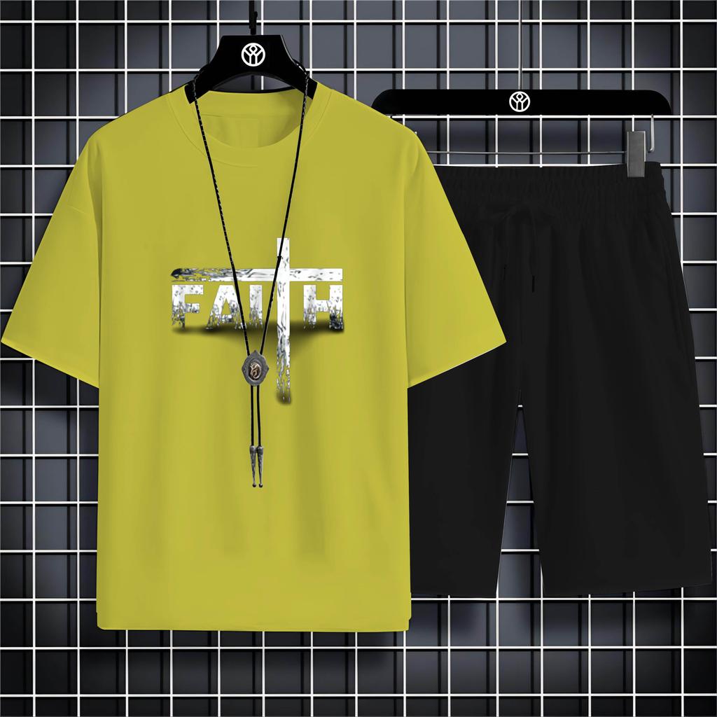 Vier Jahreszeiten Mode Lässig O Kragen 2d Trend Brief Drucken Herren Kurzarm T-Shirt Lose Bequeme Schnell Trocknende Anzug