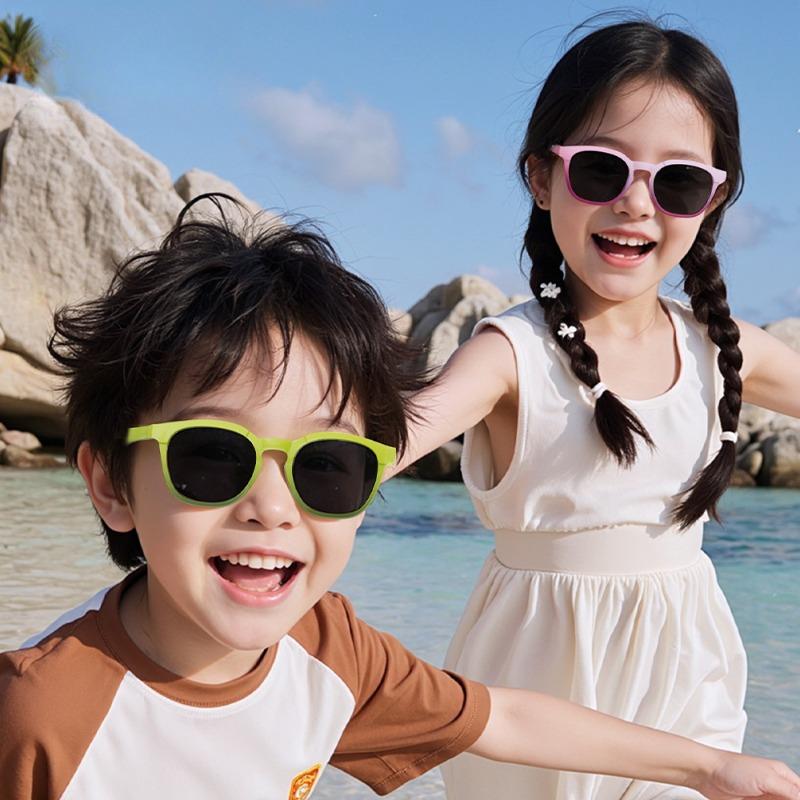 Kids Sunglasses Boys Girls Polarized Sunglasses Toddler Square UV400 Sun Glasses TR Jelly Color Frame for Youth Child Age 3-12