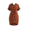 Girls' Fashionable Coffee-colored Dress, Summer Children's Casual Short-sleeved Shirt Dress