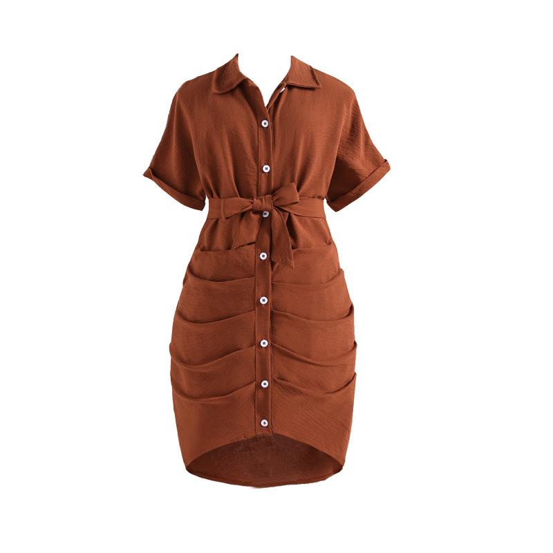 Girls' Fashionable Coffee-colored Dress, Summer Children's Casual Short-sleeved Shirt Dress