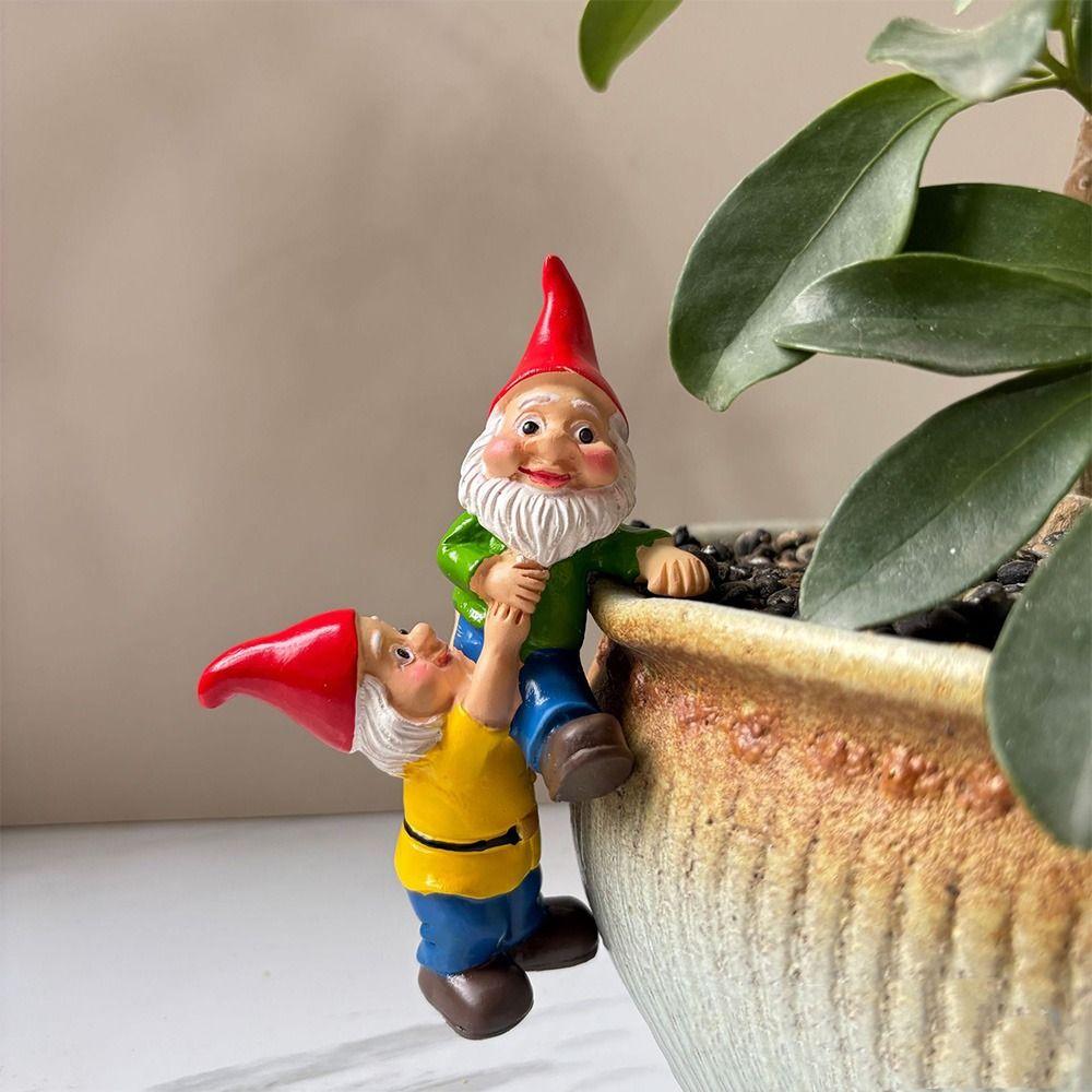Resin Crafts Dwarf Hanging Flower Pot Cute Climbing Gnome Figurines  Home Decor