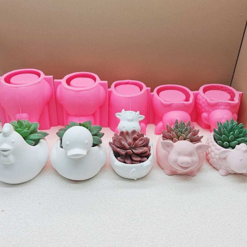 Cow Duck Chick Sheep Animal Shaped Silicone Moulds for Epoxy Resin, Tealight Holder Candle Container Home Decoration