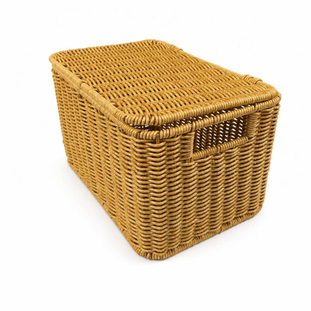 Wicker Storage Basket with Lid Rectangular Woven Space-Saving