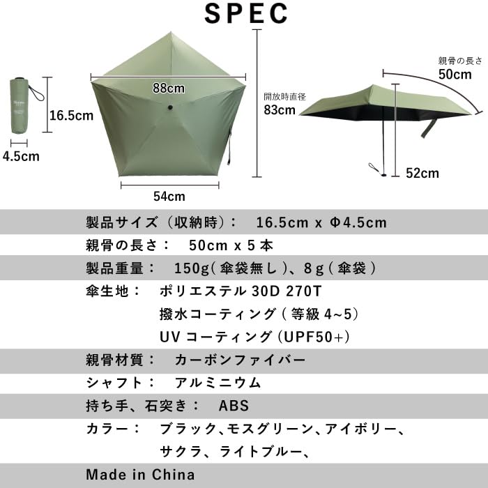 Super mini cool folding umbrella parasol lightweight 150g heat shielding 50cm ribs x 5 pieces Feels like Compact UV protection shading Windproof