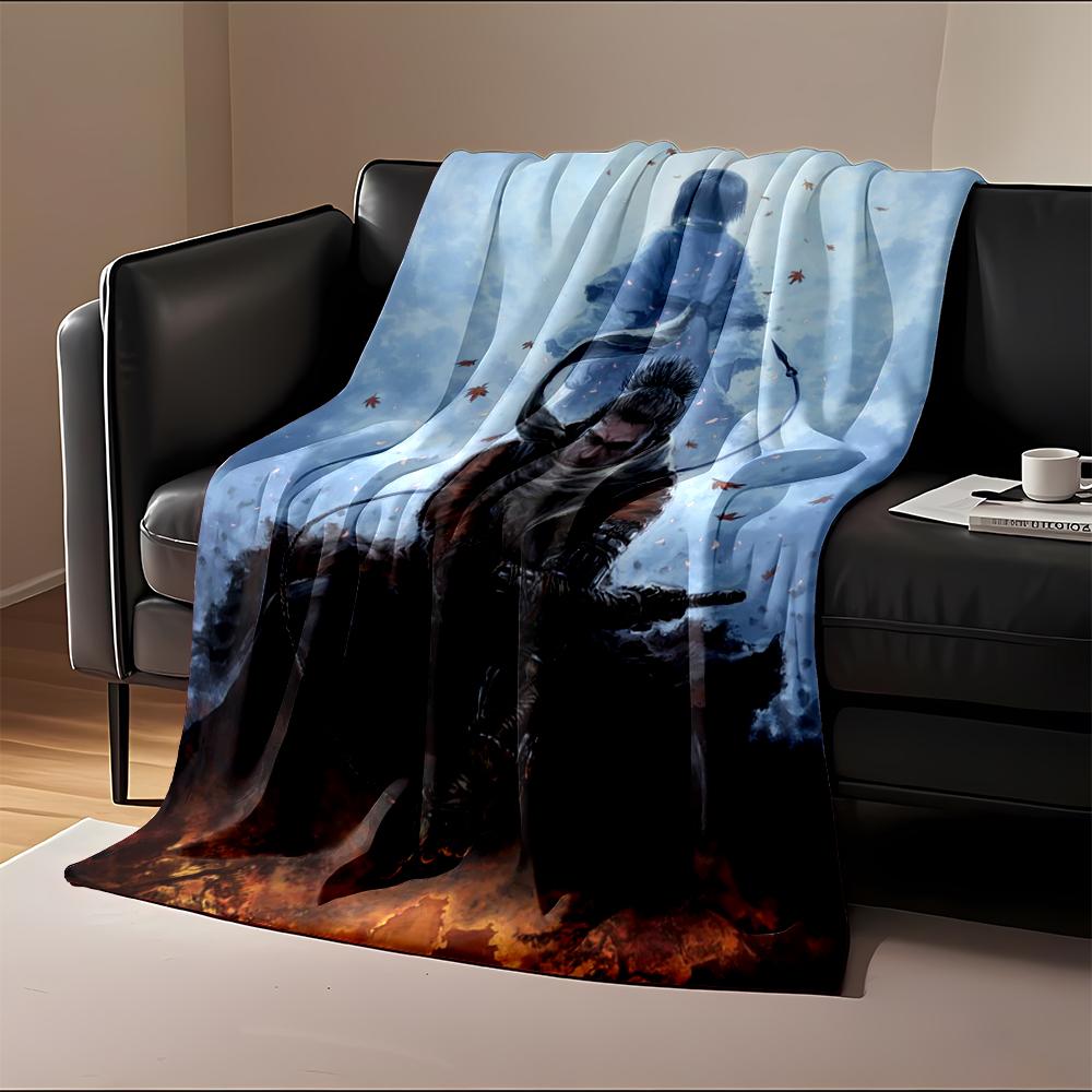 Samurai Warrior and Backlit Figure Design Flannel blanket for bedroom, living room, sofa, and nap sofas