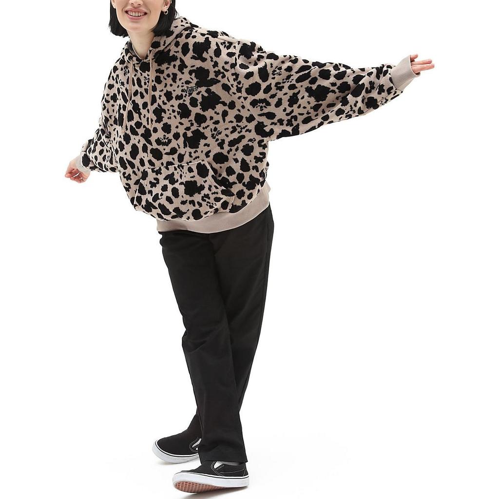 Vans Felpa con cappuccio e tasca a marsupio con stampa leopardata da donna, top cammello VN0A7RO1BLK