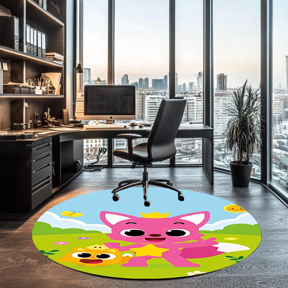 Pinkfong Wonderstar Bedruckter Runder Teppich Teppich Stuhlteppich Bereichsteppich Eingang Fußmatten, für Bürostuhl Wohnzimmer Schlafzimmer Küche.