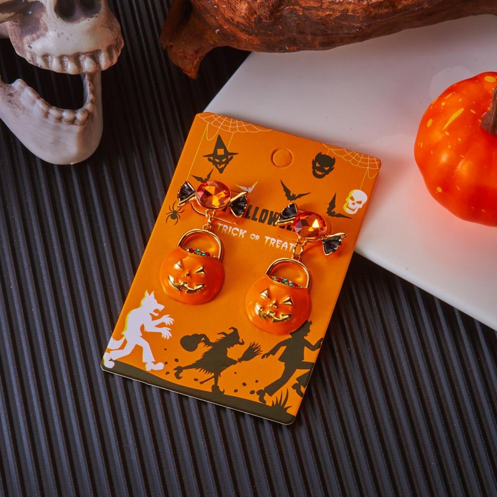 Halloween Enamel Earrings Rhinestone Pumpkin Bowknot Candy Drop Dangle Cute Funny Jewelry For Women Men Party Accessories Gift