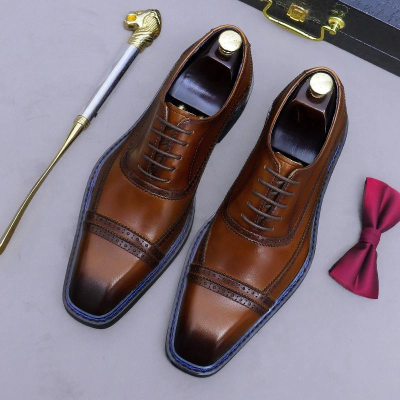 Mode 2025 Stilvolle Herren-Oxfords Hochzeit Formelle Schuhe Echtes Leder Schnürschuhe Brogue Runde Zehenpartie Business Büro Kleiderschuhe für Herren