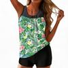 Women’s Tankini Swimsuit Two Piece Set with Floral Leaf Print Sleeveless Top and Boyshort Bottoms for Beach Pool Wear