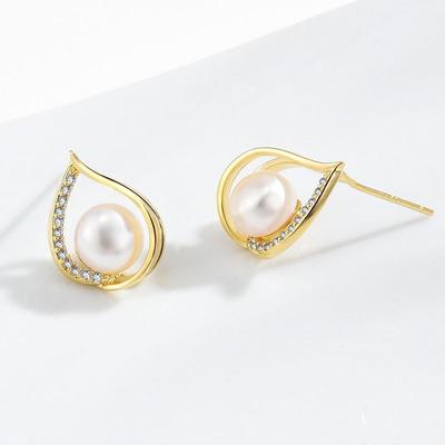 S925 Sterling Silver Ear Needle Copper Micro-Inlaid Zircon Water Droplets Natural Freshwater Pearl Stud Earrings Women