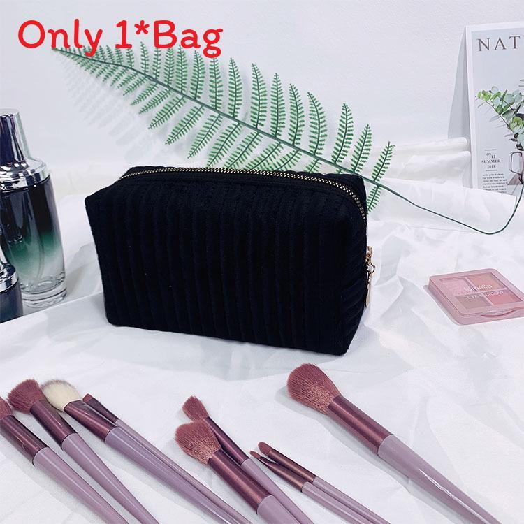 Borsa da Trucco a Strisce in Velluto Peluche con Cerniera per Viaggio e Uso Quotidiano Donna