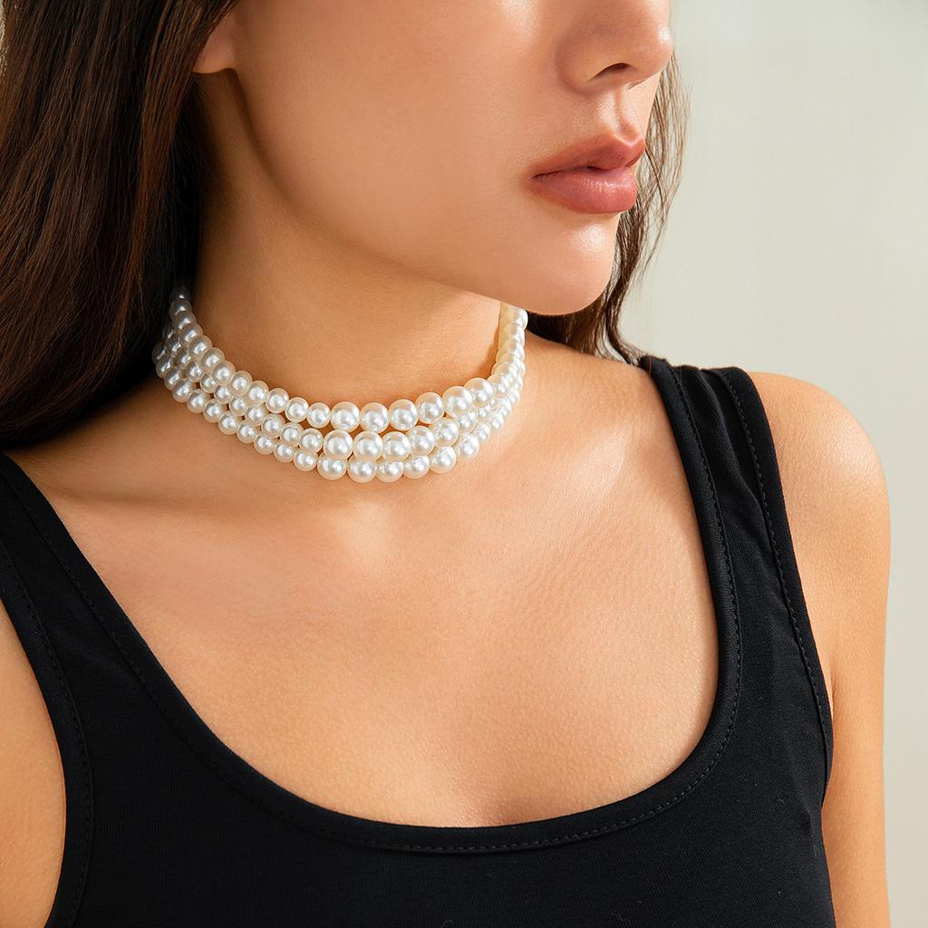 Accessories Bohemian multi-layer imitation pearl necklace temperament cold style fashion beaded necklace women