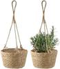 2 Pack Hanging Planter Basket 20cm Hand Woven Seagrass Flower Pot Boho Indoor Outdoor