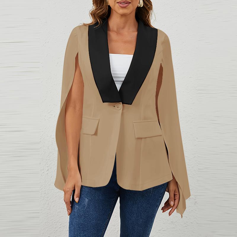 VONDA Dámské módní kontrastní barevné sako s dlouhým rukávem a výstřihem do V