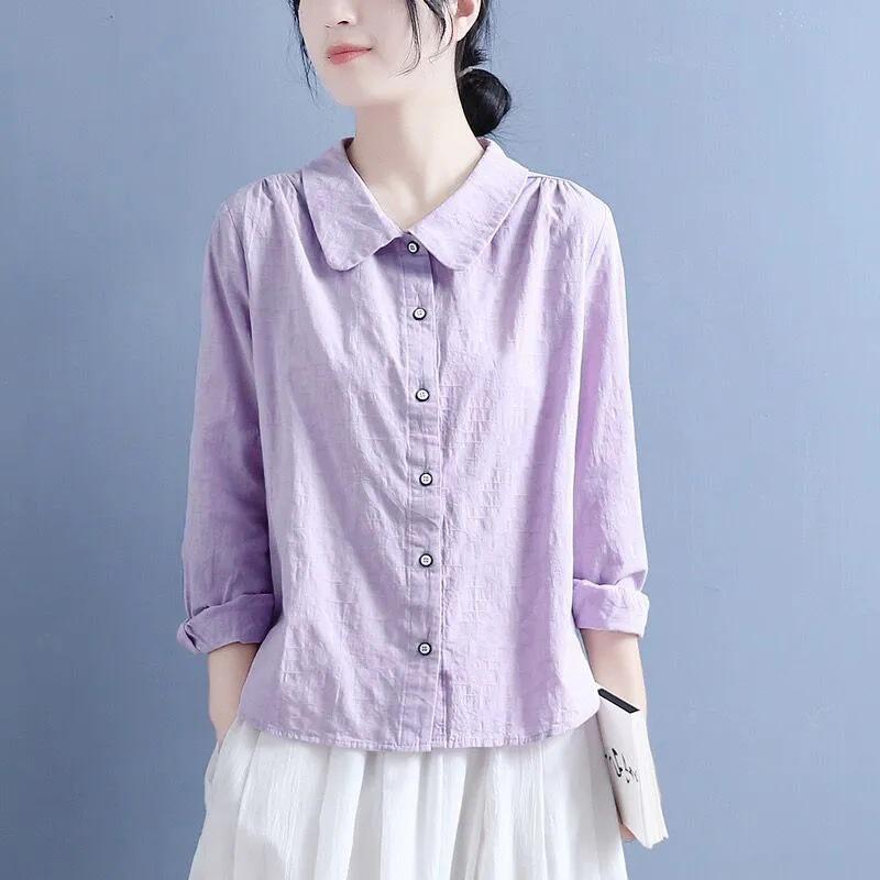 2024 Spring Women's Cotton Linen Long-Sleeved Casual Shirt