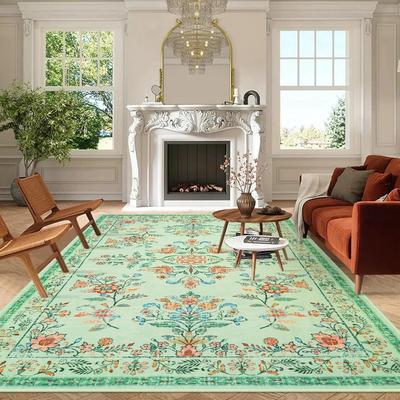 Vintage Floral Wohnzimmerteppich Große Fläche Grün Salbei Schlafzimmerteppiche Maschinenwaschbar Rutschfest Couchtischmatten