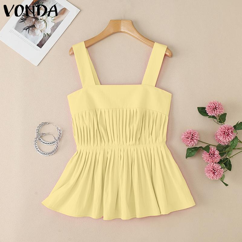 

VONDA Женские топы-майки без рукавов на бретелях с оборками и плиссировкой, повседневные 5XL