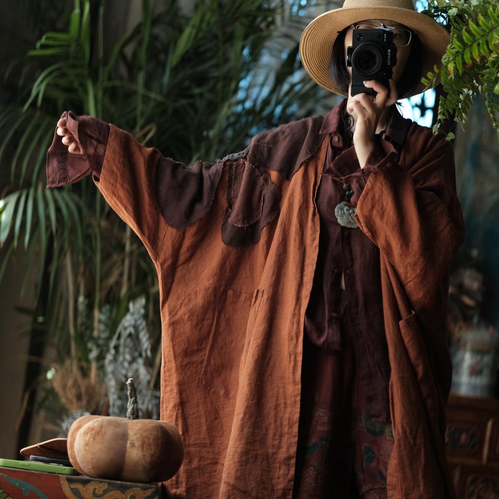 Johnature Kobiety Vintage Patchwork Kwiatowy Trencz Jednolity Kolor Lniane Płaszcze Jesień Długi Rękaw Styl Chiński Długi Trencz