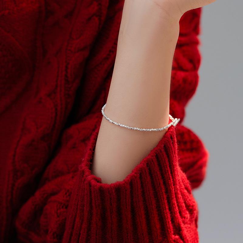 S925 Silver Simple OT Buckle Broken Silver Bracelet Women's Niche Exquisite Design Stackable Hand Jewelry