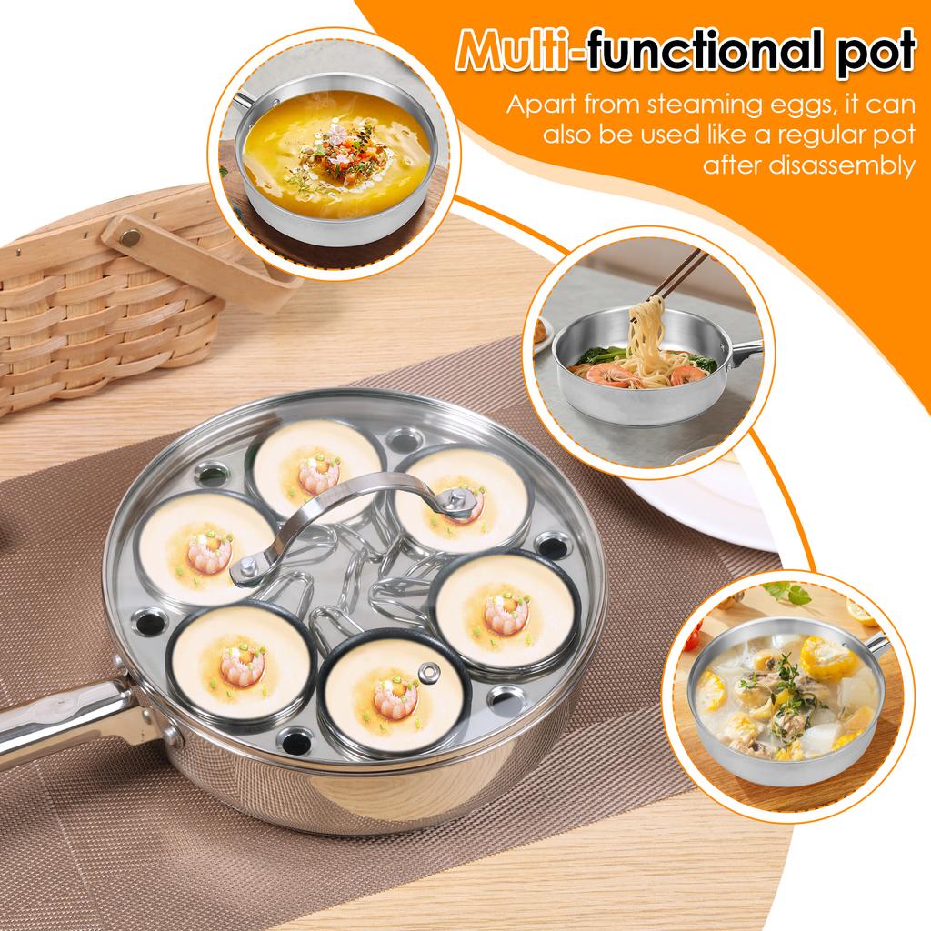 Egg Poacher Pan Stainless Steel Egg Steamer Kitchen Universal Induction Cooktop Egg Steamer Frying Pan for Breakfast Steamed Egg