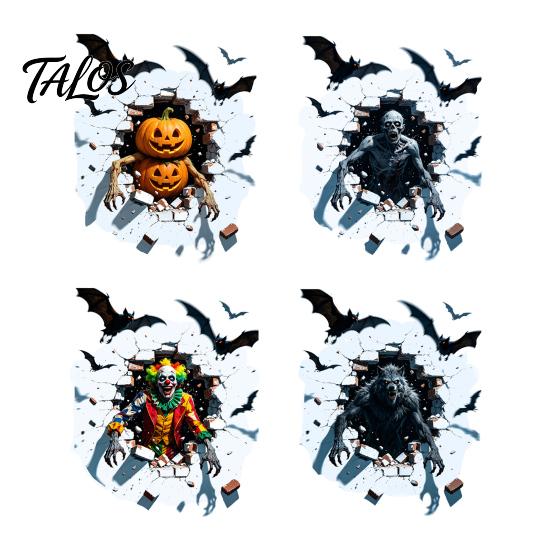 Scary Atmosphere Props for Bar Halloween Wall Sticker, Realistic Pumpkin/Zombie/Werewolf/Clown Print, Waterproof PVC Self-Adhesive Decals, Pvc