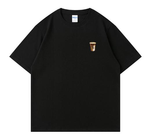 A cup of coffee - a fun and simple mini cartoon print short-sleeved T-shirt. New style top, suitable for both men and women S разноцветный