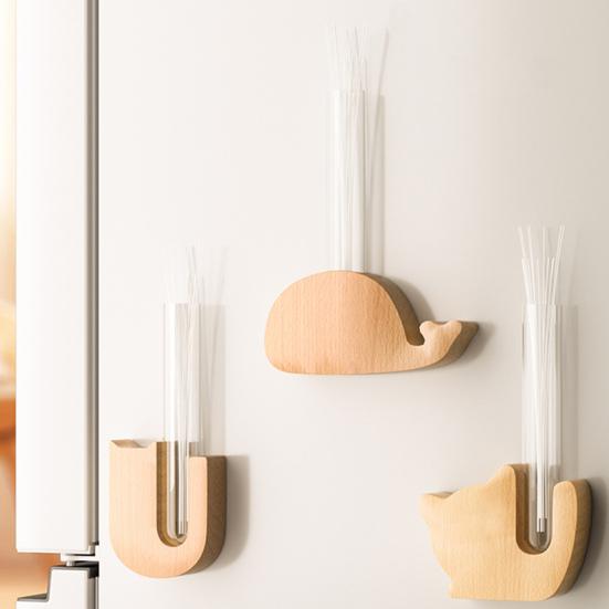 Fridge Magnet Vase Clear Glass Tube Vase with Wooden Base Magnetic Mini Vase for Flowers Herbs Refrigerator Kitchen Decor