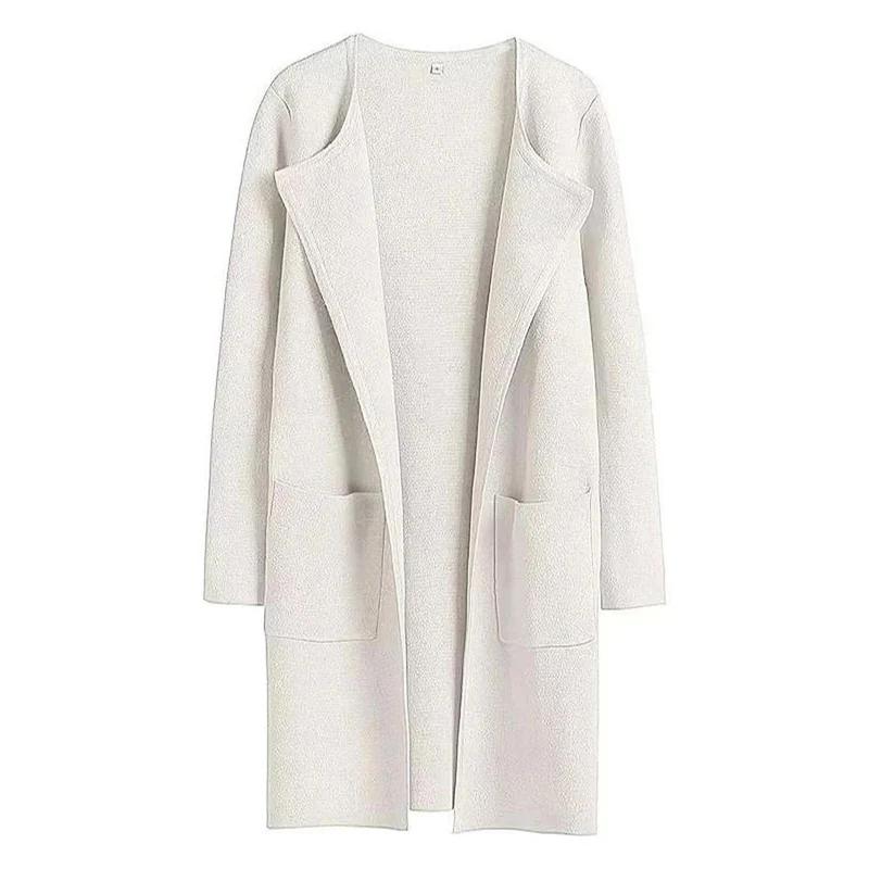 Woolen Coat Women Autumn Korean Fashion Casual Loose Women Coat Solid Color Button-Less Cardigan Coat