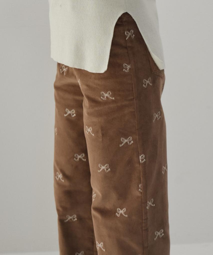 Okuka Ribbon Corduroy Straight Pants_Brown