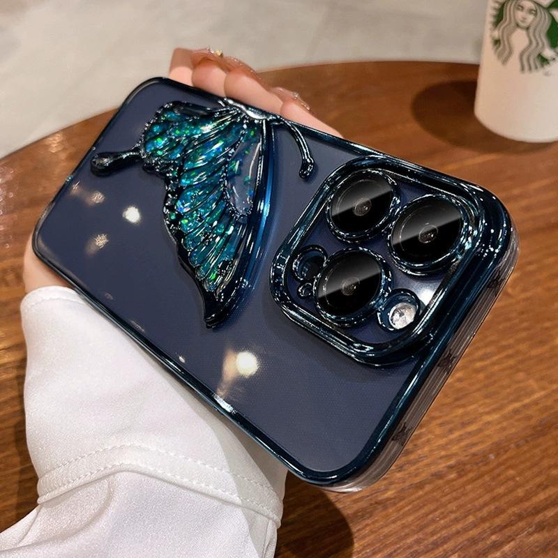 Glitter Quicksand Butterfly Is Suitable for Apple 16ProMax Mobile Phone Case 15 with Its Own Lens Film 14 Advanced Sense 13 Light Luxury