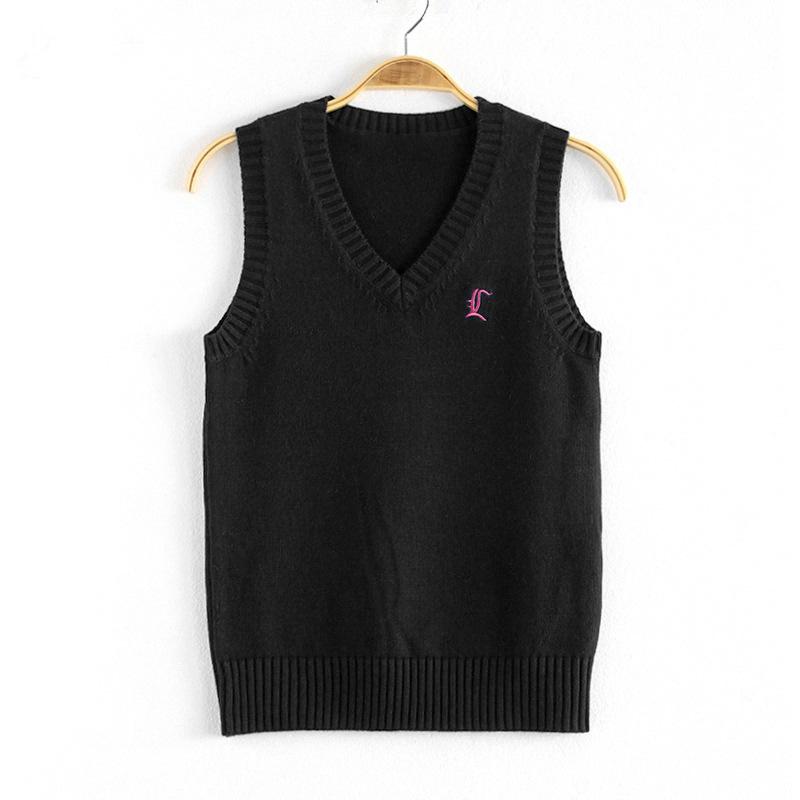 JK Strickweste Damen College-Stil Strickpulloverweste Herbst- und Wintersaison