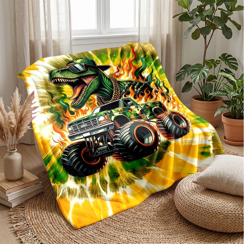Cyberpunk Monster Truck Blanket Personalized Name Flannel Blanket Soft Cozy Plush Throw for Sofa Bed Lightweight Home Decor