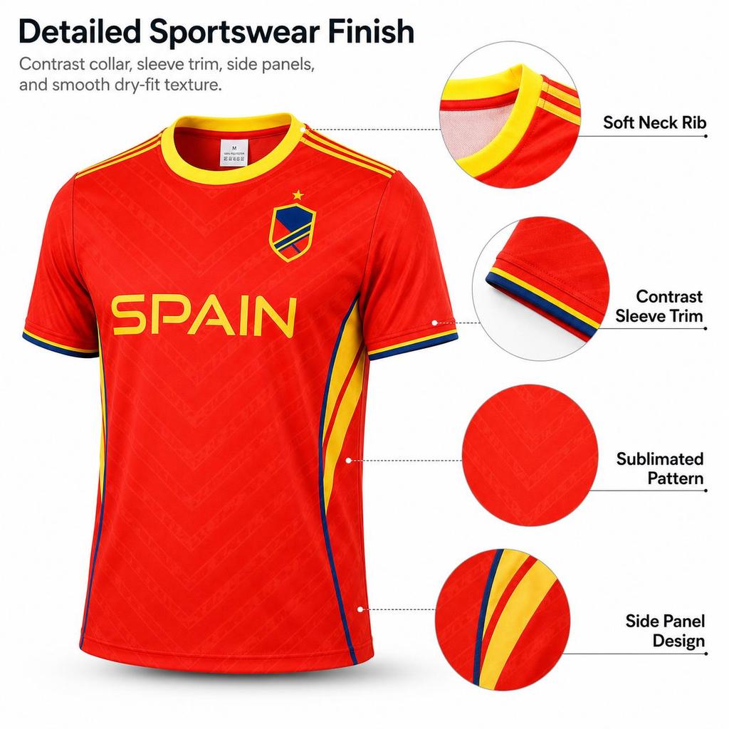 KNK Football Fan Jersey Dry-Fit National Team Colours Supporter T-Shirt Spain 2XL