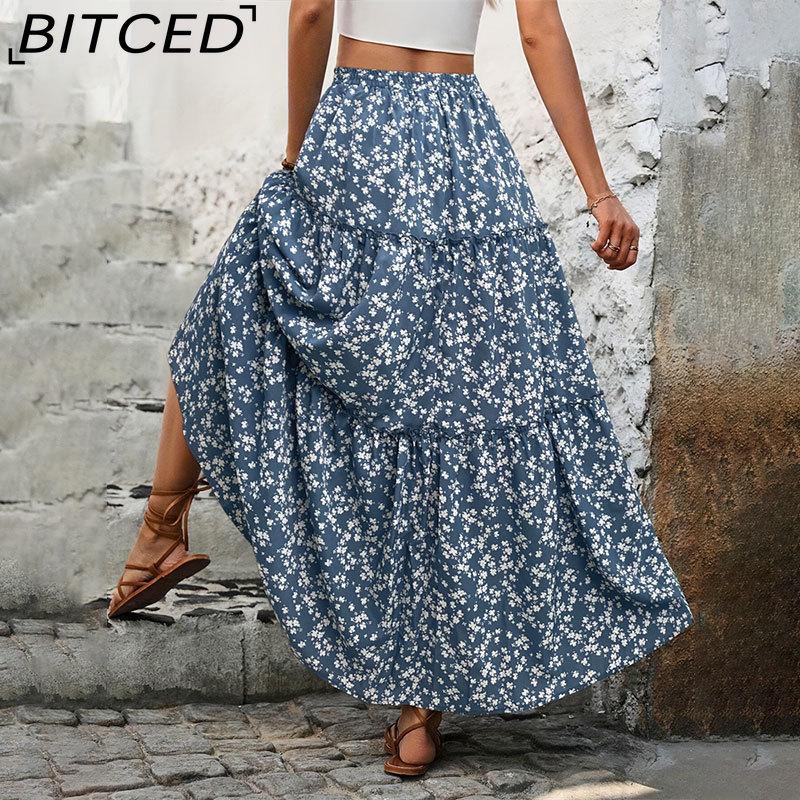 BITCED Women's Fashion Casual Floral Print Summer Spring Skirt