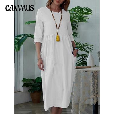 Kleider für Damen in Übergröße mit einfarbigen Ärmeln und Rundhalsausschnitt