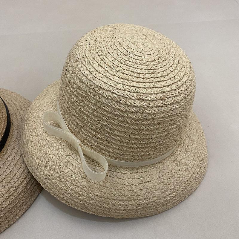 Dale Lafite Straw Hat Hepburn Wind Summer Breathable Natural Color Bow Straw Hat