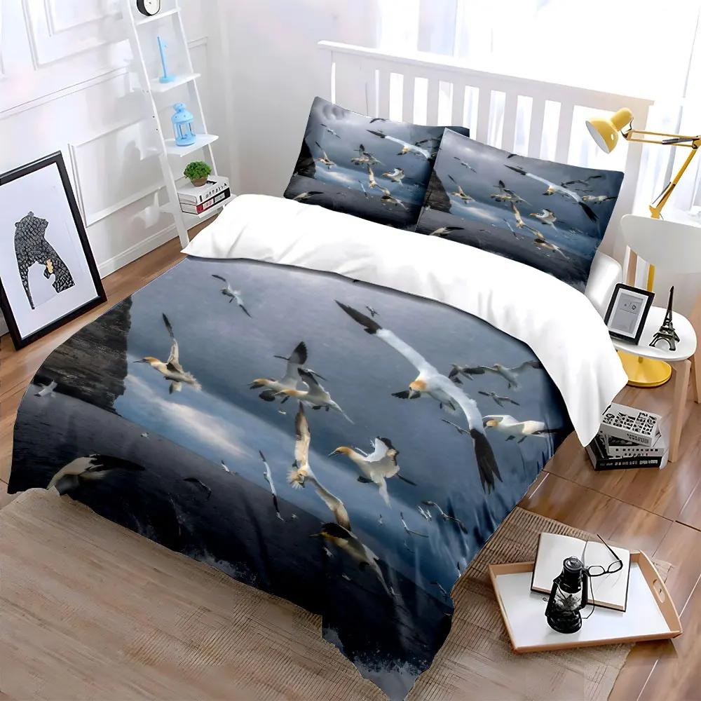 Seascape Birds Art Set Soft Comfortable Duvet Cover Bedding Set Included 1*Duvet Cover & 2*Pillowcases gift