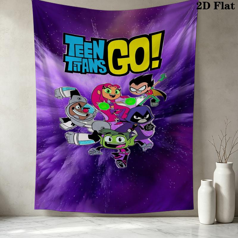 Teen Titans Wall Tapestry Aesthetic Wall Hanging Printed Fabric Blanket Decorative Tapestries For Bedroom Living Room Home Decor