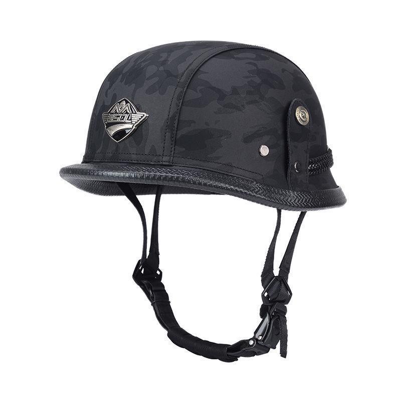 

German Steel Retro Half Helmet for Harley Motorcycle Riders - Skull Cap Design with Leather Finish XXL (61-62)
