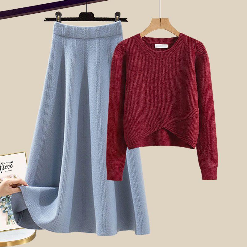 Spring suit women's 2 new large size wear temperament knitted sweater skirt Maillard wear a complete set