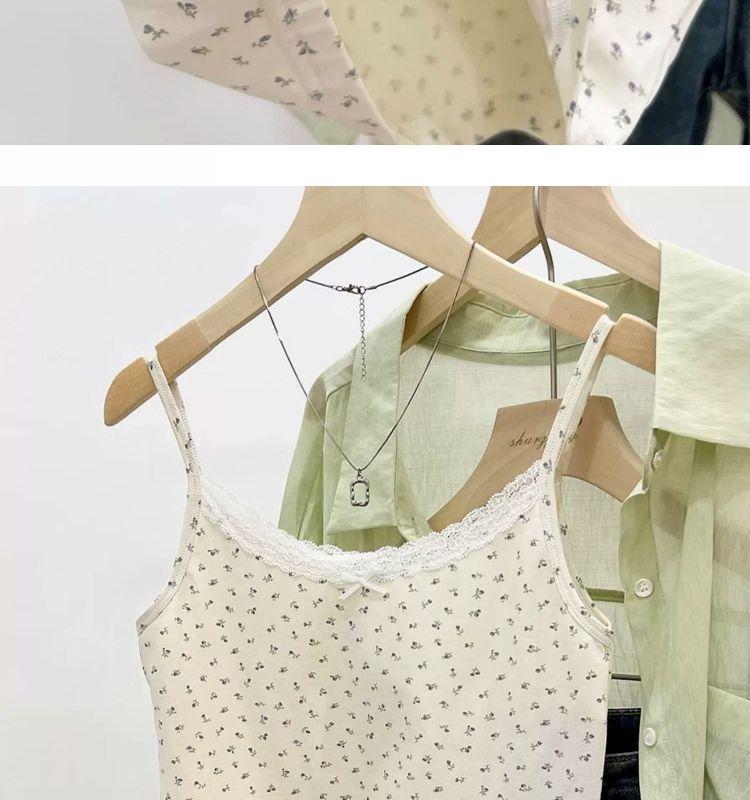 Women's Floral Spaghetti Strap Tank Top, Summer Lace Layer, Slimming Sleeveless Base