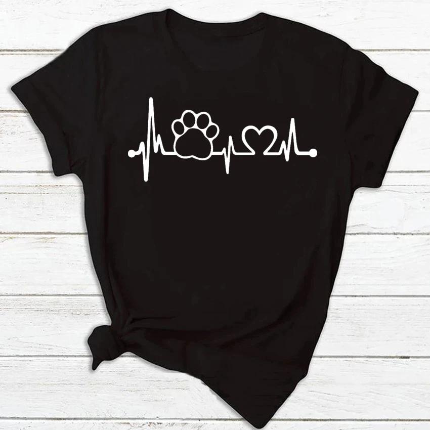 Women Unisex T Shirt Fashion Dog Heartbeat Print T-shirt Funny 90s Print T Tee Womens Tshirt for Female Red Shirt Clothes Tops
